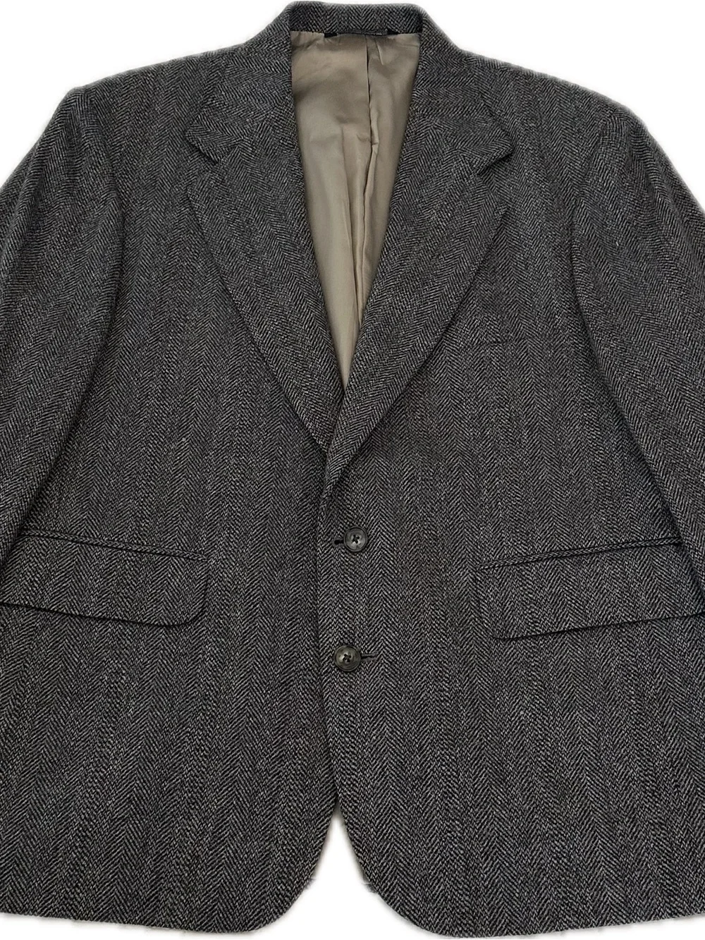 Lands end coat Classic Men Herringbone Wool Blazer Charcoal Gray